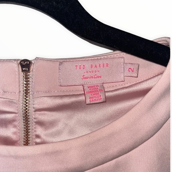 TED BAKER Pink Black Ruffle Hem Short Sleeve Color Block Mini Dress, Sz 2 (4-6) - Picture 5 of 7